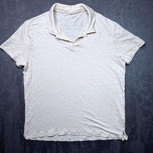 Bonobos Shirt Mens Sz M 100% Linen Polo One Fit Ivory Slub Short Sleeve V-Neck